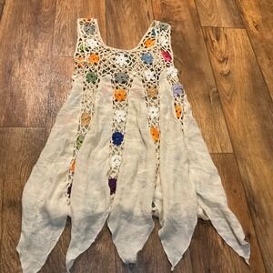 Asha Crochet Tank Floral Linen Small Whimsy‎ Fairy Flowy Bohemian Hippie Tunic